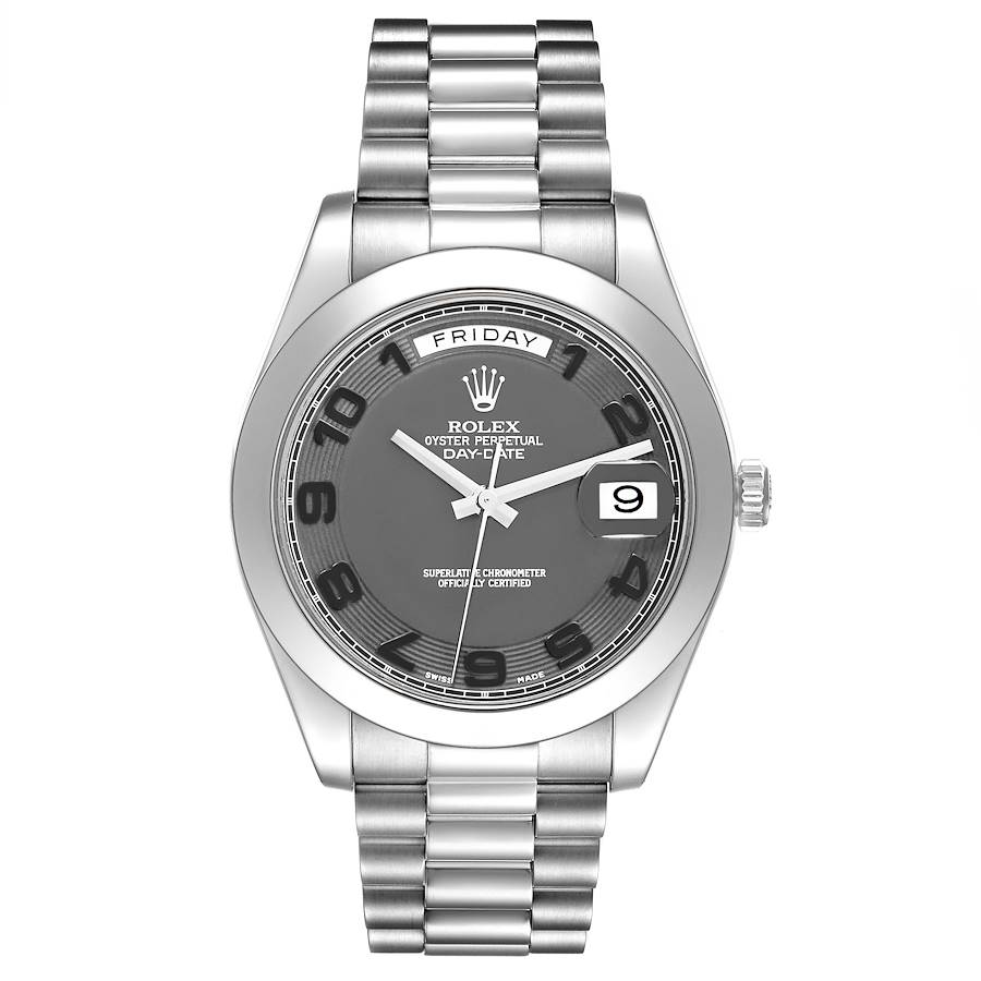 President Day-Date II Matte Black Dial Platinum Mens Watch 218206 Box Card