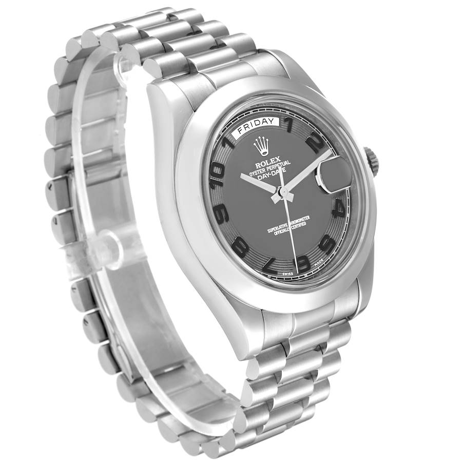 President Day-Date II Matte Black Dial Platinum Mens Watch 218206 Box Card