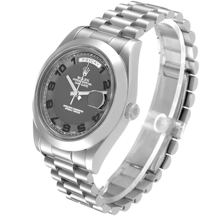 President Day-Date II Matte Black Dial Platinum Mens Watch 218206 Box Card