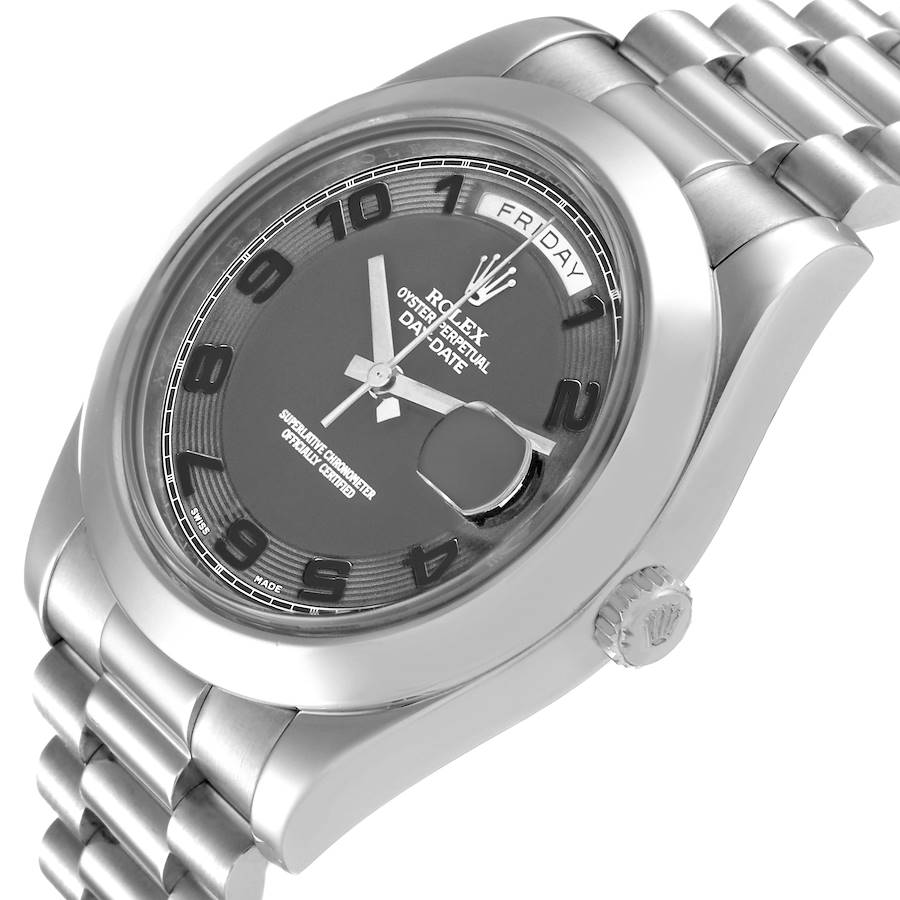 President Day-Date II Matte Black Dial Platinum Mens Watch 218206 Box Card