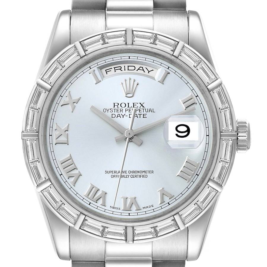 President Day-Date Platinum Ice Blue Dial Diamond Mens Watch 118366