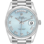 President Day-Date Platinum Ice Blue Dial Mens Watch 128236 Box Card