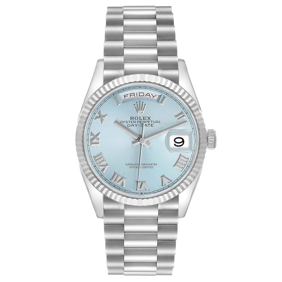 President Day-Date Platinum Ice Blue Dial Mens Watch 128236 Box Card