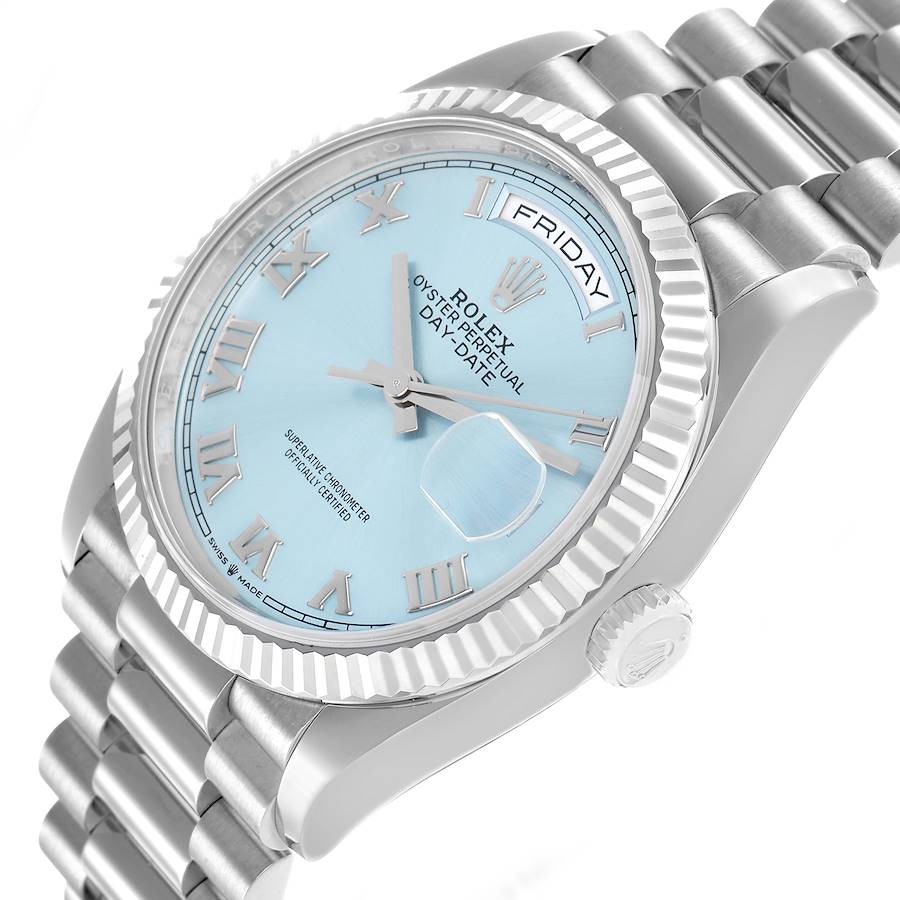 President Day-Date Platinum Ice Blue Dial Mens Watch 128236 Box Card