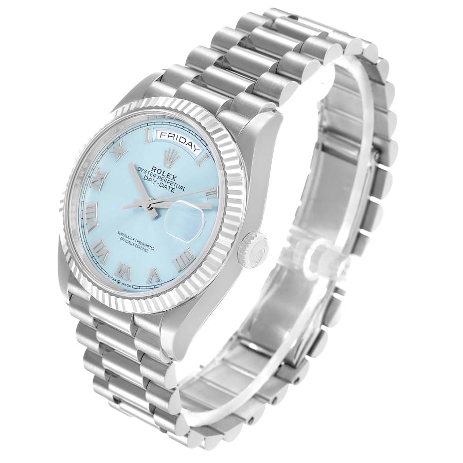 President Day-Date Platinum Ice Blue Dial Mens Watch 128236 Box Card