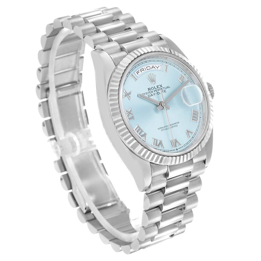 President Day-Date Platinum Ice Blue Dial Mens Watch 128236 Box Card