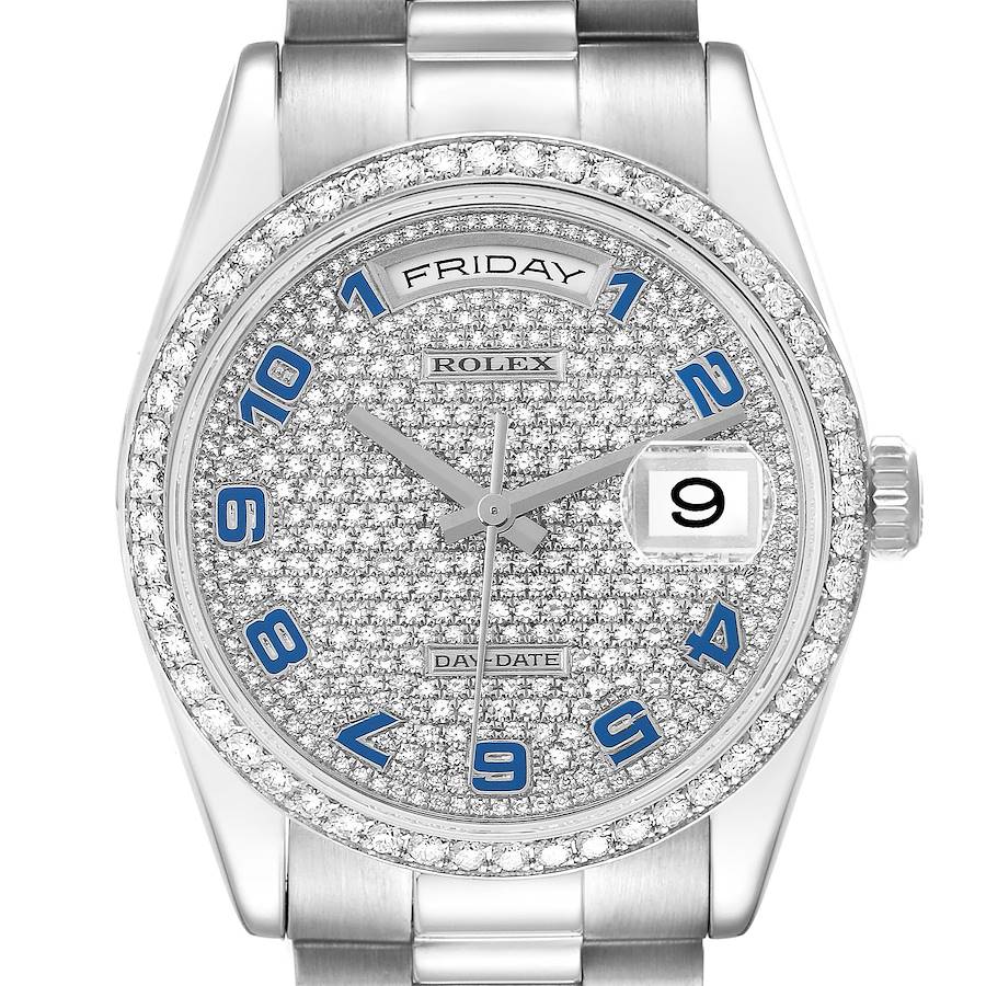 President Day-Date Platinum Pave Diamond Mens Watch 118346 Box Card