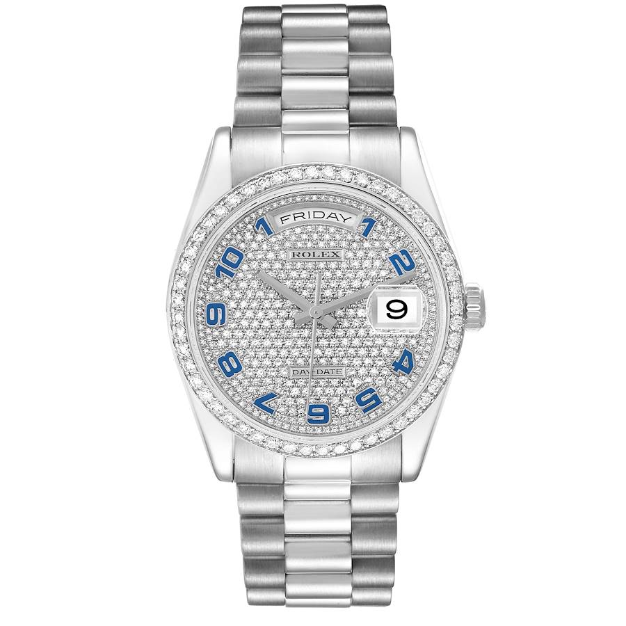 President Day-Date Platinum Pave Diamond Mens Watch 118346 Box Card