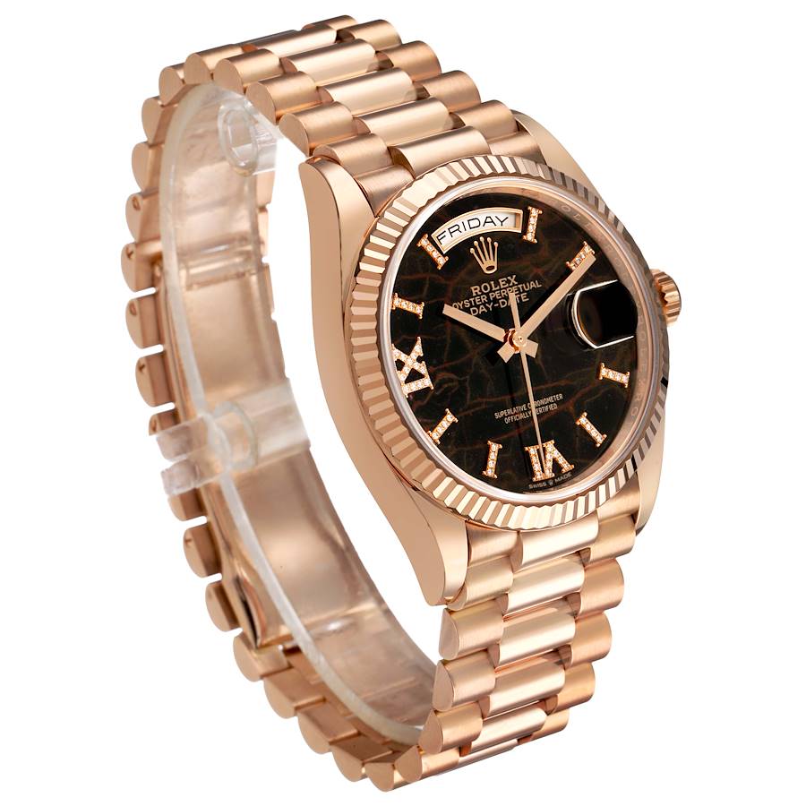 President Day-Date Rose Gold Stone Eisenkiesel Dial Mens Watch 128235 Box Card