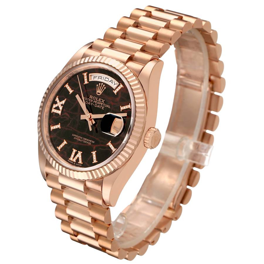 President Day-Date Rose Gold Stone Eisenkiesel Dial Mens Watch 128235 Box Card