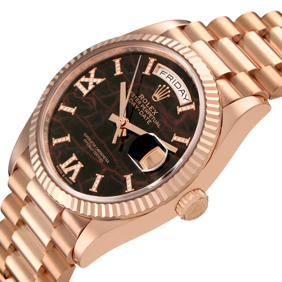 President Day-Date Rose Gold Stone Eisenkiesel Dial Mens Watch 128235 Box Card
