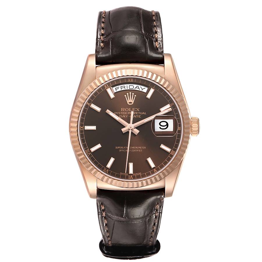 President Day-Date Rose Gold Chocolate Dial Mens Watch 118135
