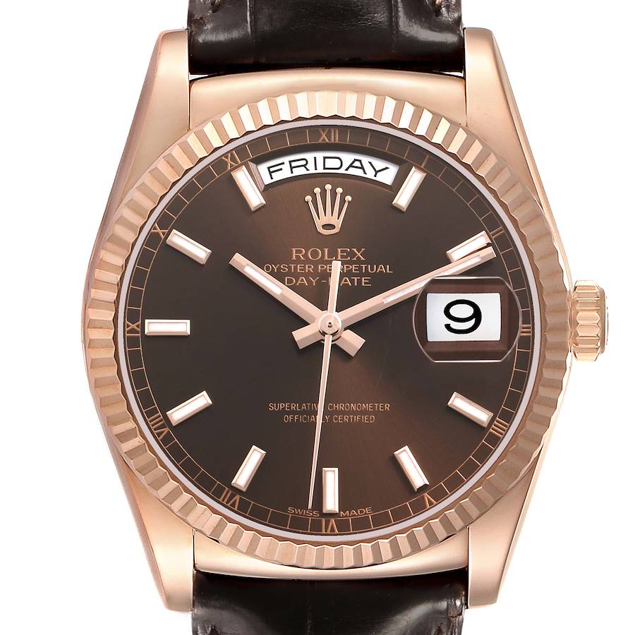 President Day-Date Rose Gold Chocolate Dial Mens Watch 118135