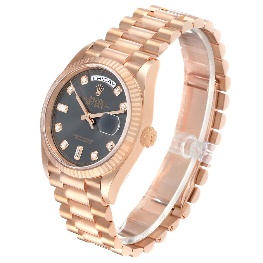 President Day-Date Slate Diamond Dial Rose Gold Mens Watch 128235 Box Card