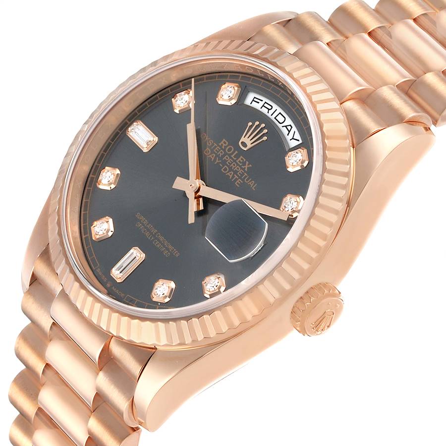 President Day-Date Slate Diamond Dial Rose Gold Mens Watch 128235 Box Card