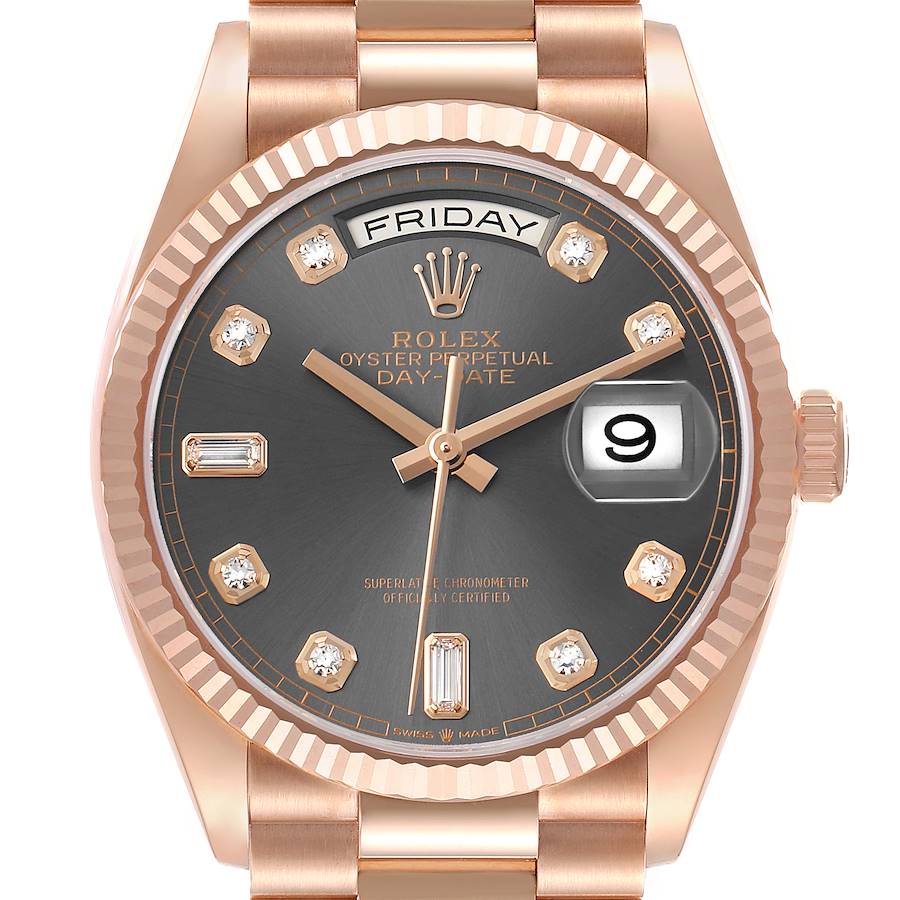 President Day-Date Slate Diamond Dial Rose Gold Mens Watch 128235 Box Card