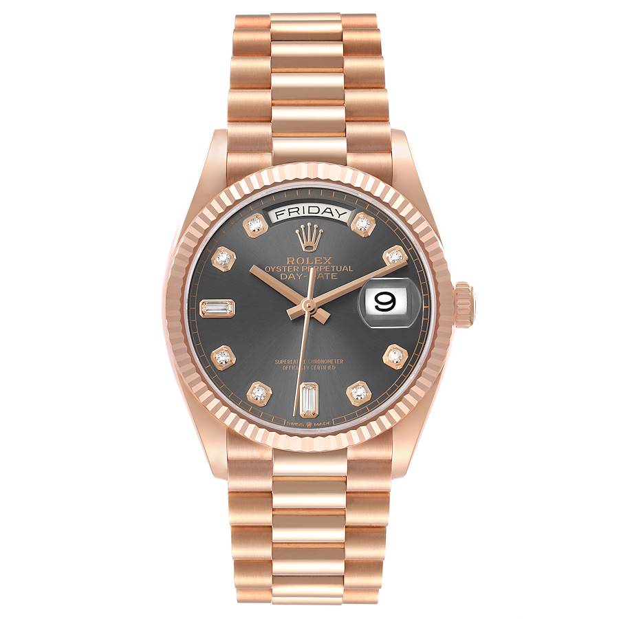 President Day-Date Slate Diamond Dial Rose Gold Mens Watch 128235 Box Card
