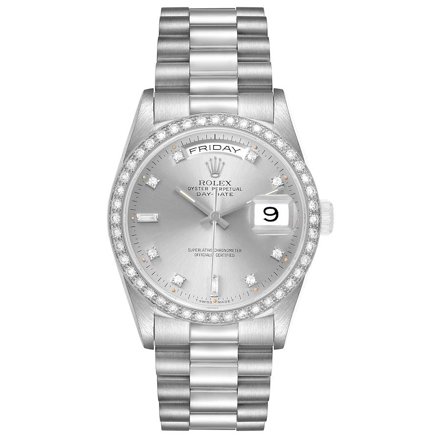 President Day-Date White Gold Diamond Dial Bezel Watch 18349 Box Papers
