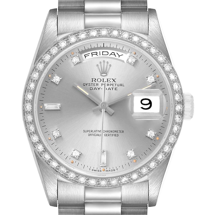 President Day-Date White Gold Diamond Dial Bezel Watch 18349 Box Papers