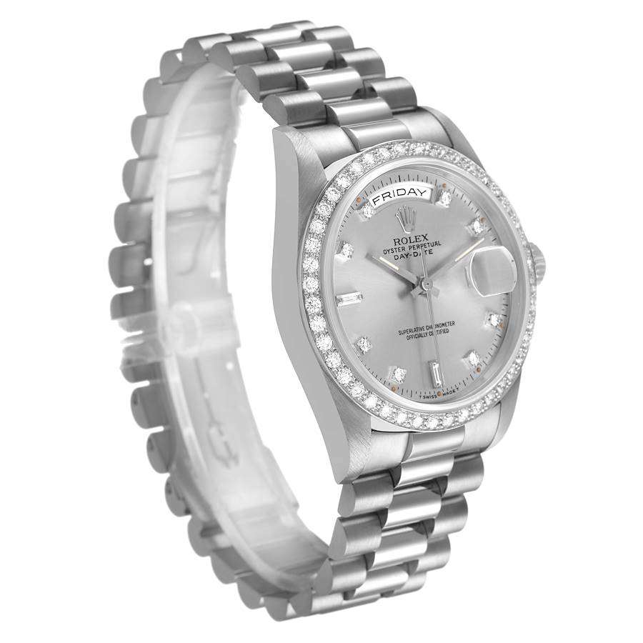 President Day-Date White Gold Diamond Dial Bezel Watch 18349 Box Papers