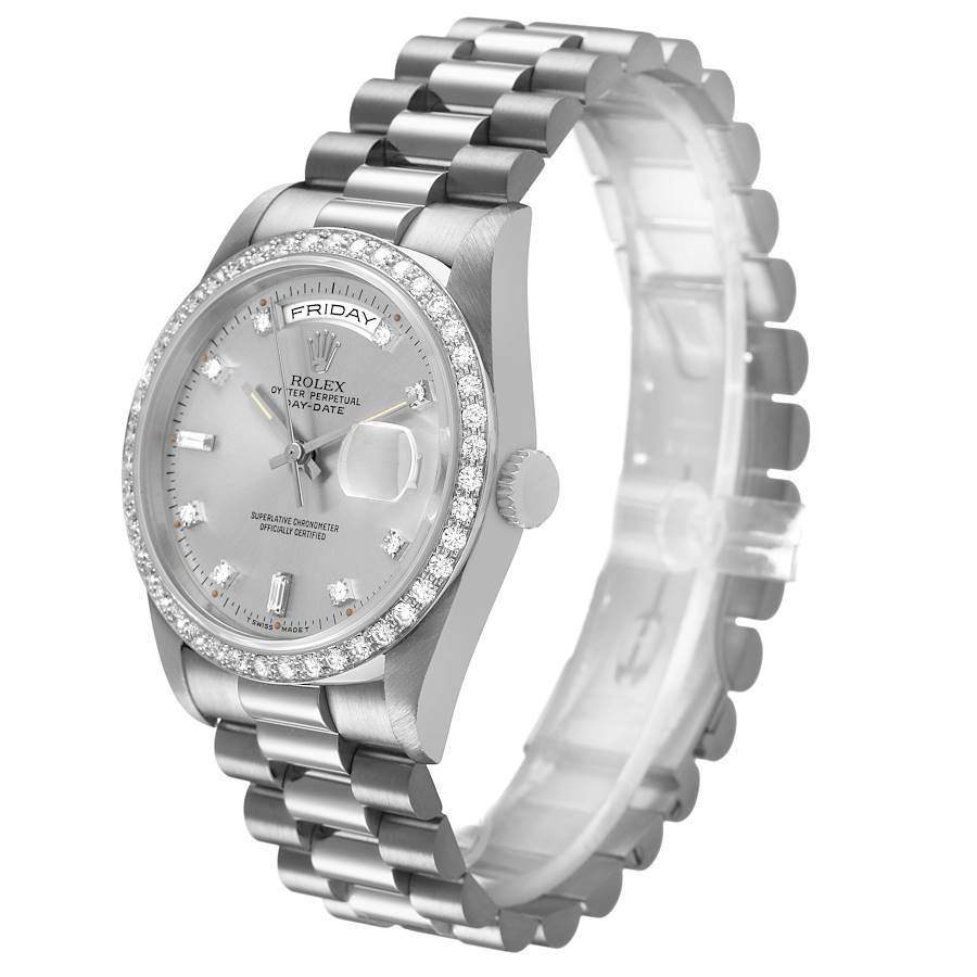 President Day-Date White Gold Diamond Dial Bezel Watch 18349 Box Papers