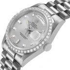 President Day-Date White Gold Diamond Dial Bezel Watch 18349 Box Papers