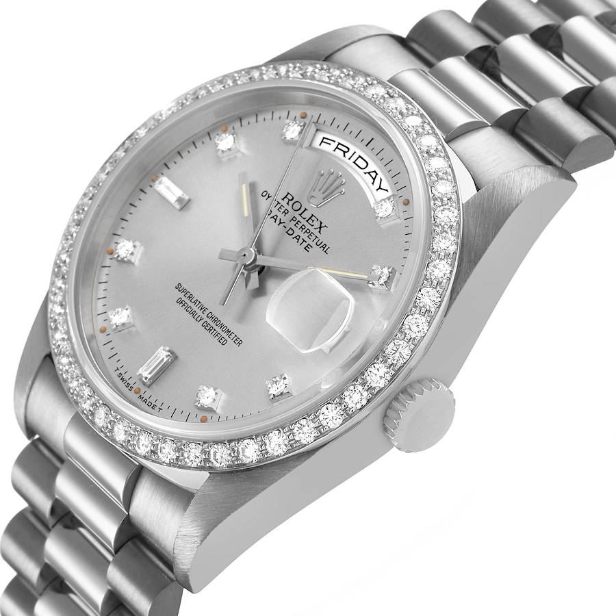 President Day-Date White Gold Diamond Dial Bezel Watch 18349 Box Papers