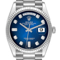 President Day-Date White Gold Blue Diamond Dial Mens Watch 128239 Box Card
