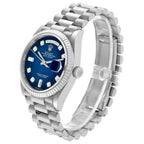 President Day-Date White Gold Blue Diamond Dial Mens Watch 128239 Box Card