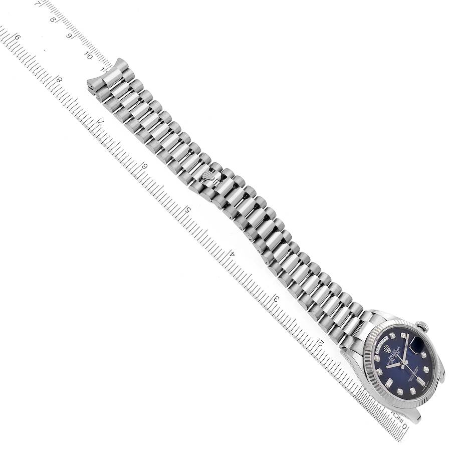 President Day-Date White Gold Blue Diamond Dial Mens Watch 128239 Box Card