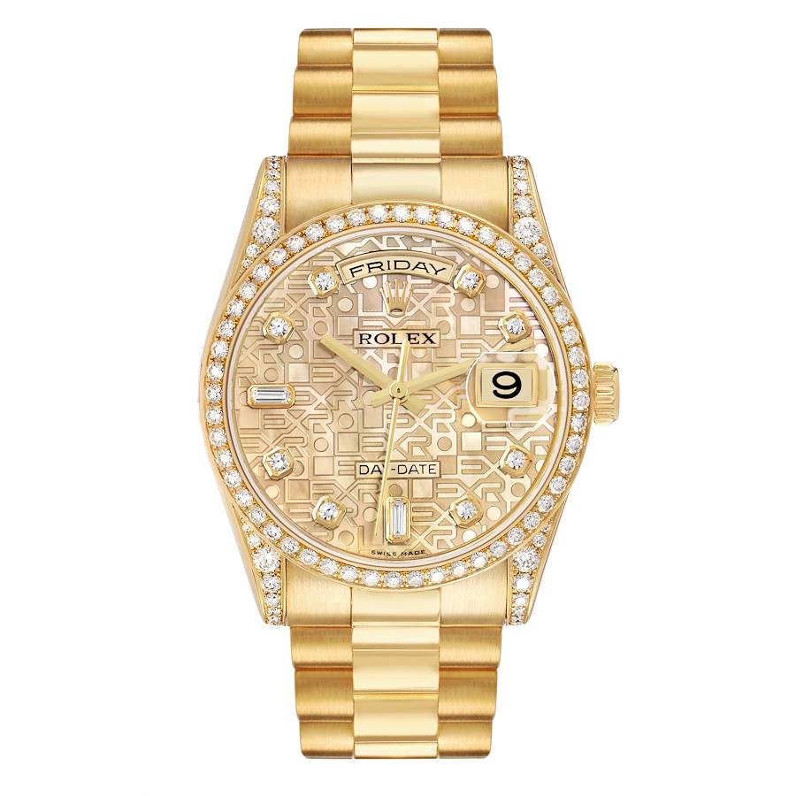 President Day-Date Yellow Gold Diamond Mother of Pearl Mens Watch 118388