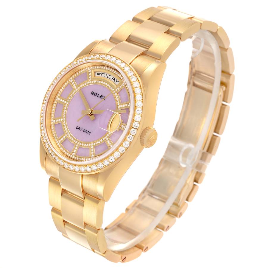 President Day-Date Yellow Gold Carousel Lilac Jade Diamond Mens Watch 118348