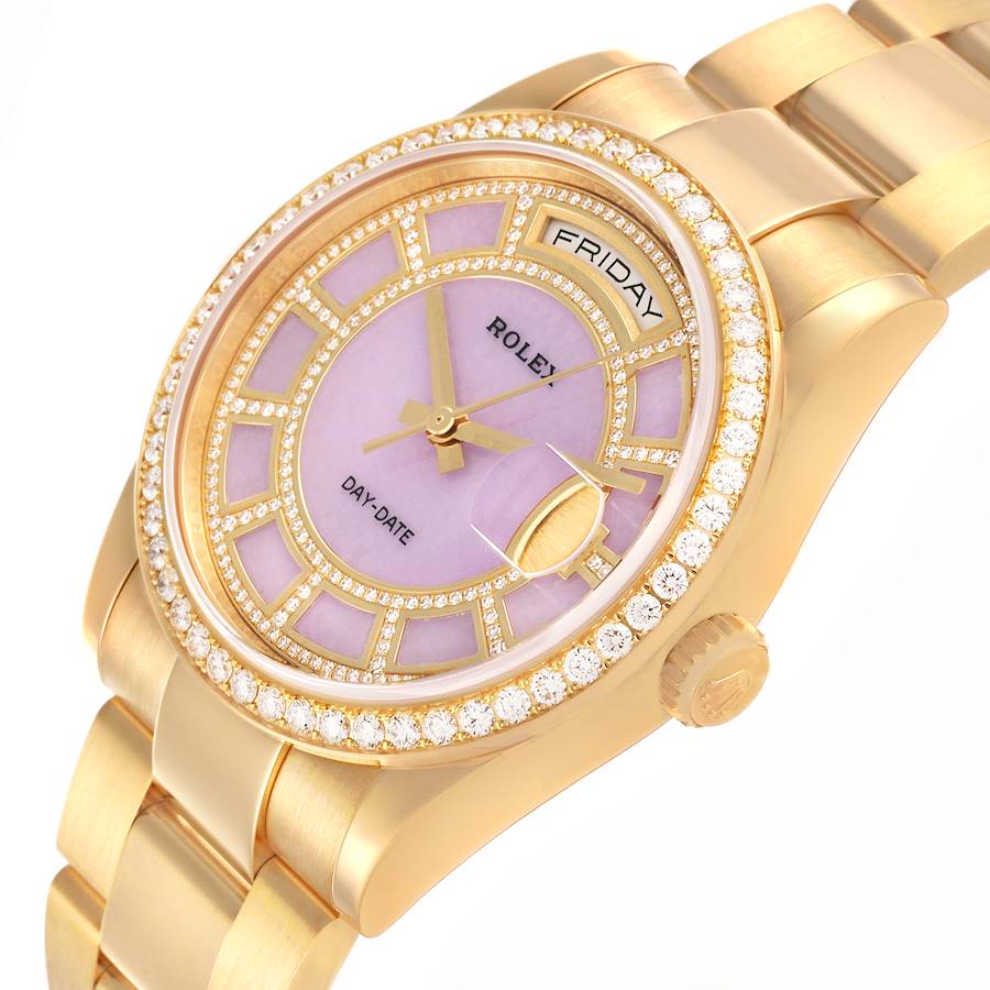 President Day-Date Yellow Gold Carousel Lilac Jade Diamond Mens Watch 118348
