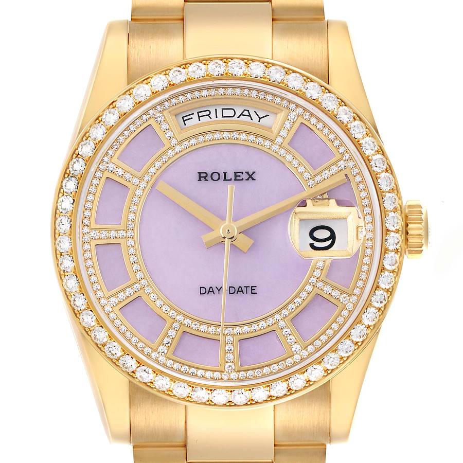President Day-Date Yellow Gold Carousel Lilac Jade Diamond Mens Watch 118348