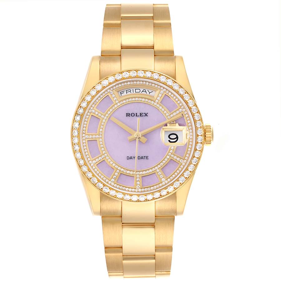 President Day-Date Yellow Gold Carousel Lilac Jade Diamond Mens Watch 118348