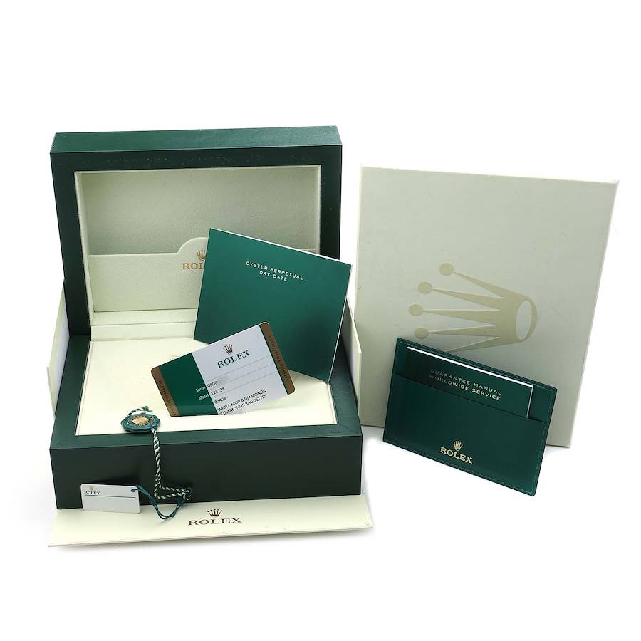 President Day-Date Yellow Gold MOP Diamond Dial Mens Watch 128238 Box Card