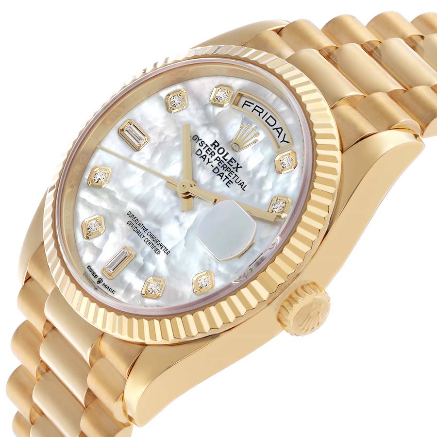 President Day-Date Yellow Gold MOP Diamond Dial Mens Watch 128238 Box Card