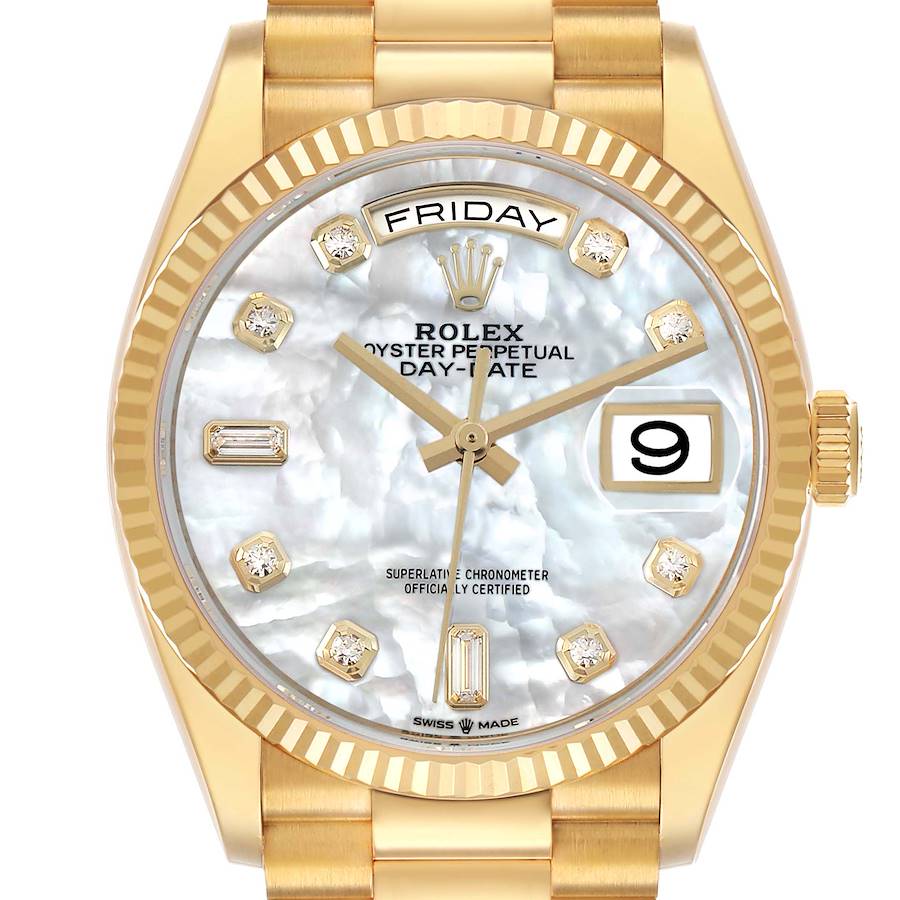 President Day-Date Yellow Gold MOP Diamond Dial Mens Watch 128238 Box Card
