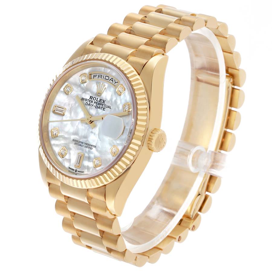 President Day-Date Yellow Gold MOP Diamond Dial Mens Watch 128238 Box Card