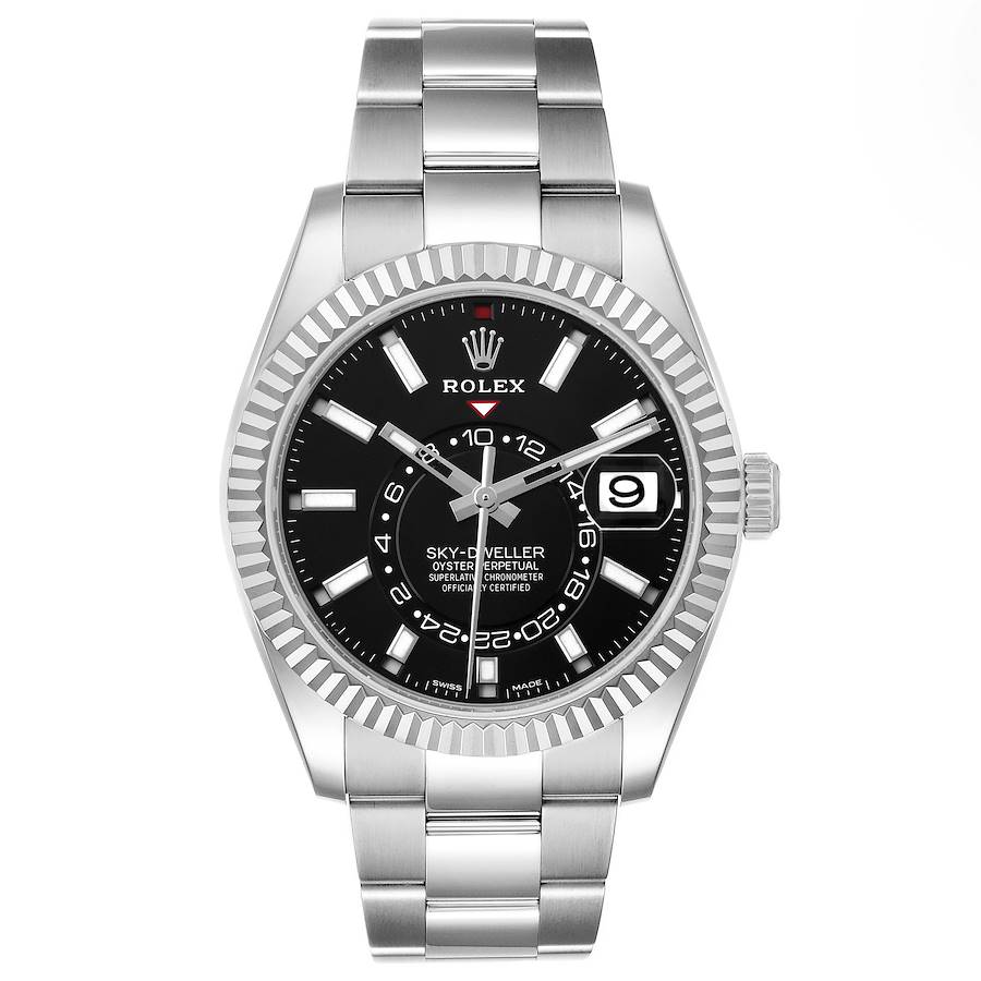 Sky-Dweller Black Dial Steel White Gold Mens Watch 326934