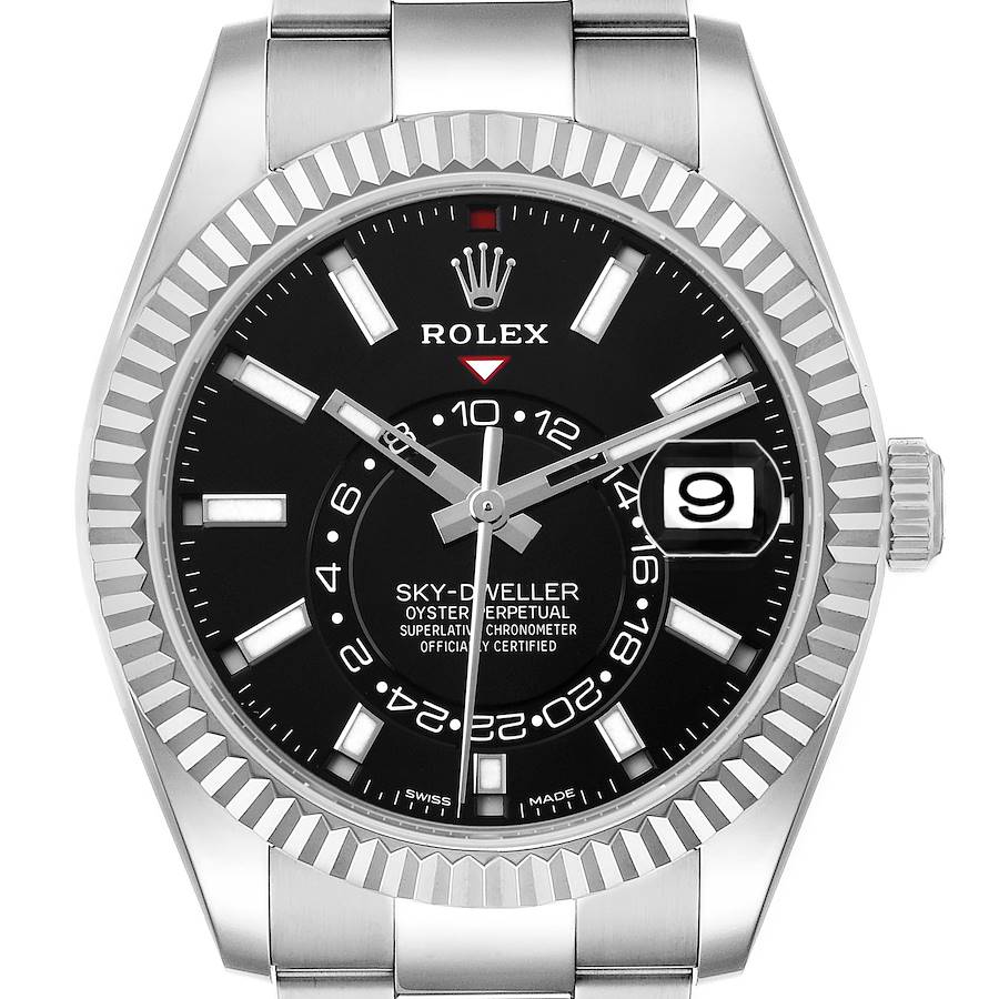 Sky-Dweller Black Dial Steel White Gold Mens Watch 326934