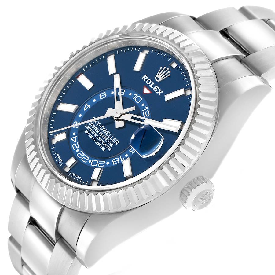 Sky-Dweller Blue Dial Steel White Gold Mens Watch 326934