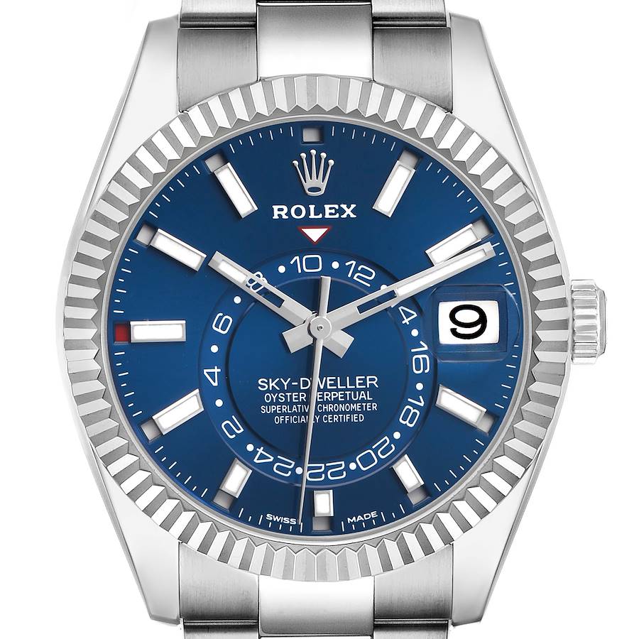 Sky-Dweller Blue Dial Steel White Gold Mens Watch 326934