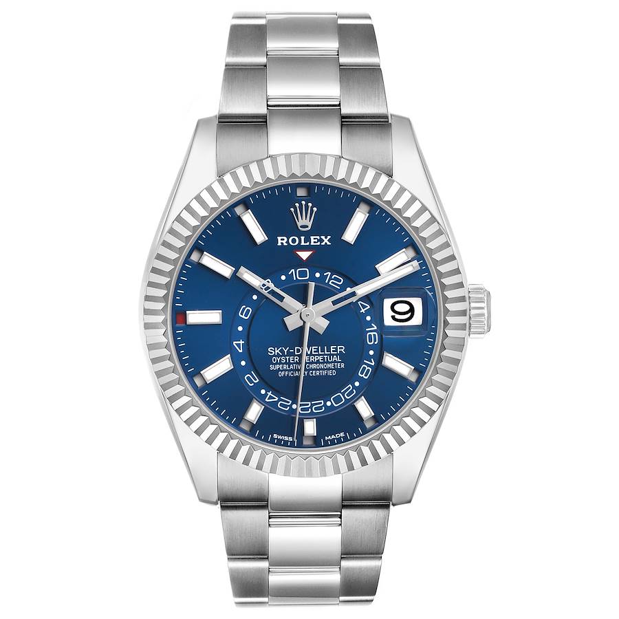 Sky-Dweller Blue Dial Steel White Gold Mens Watch 326934