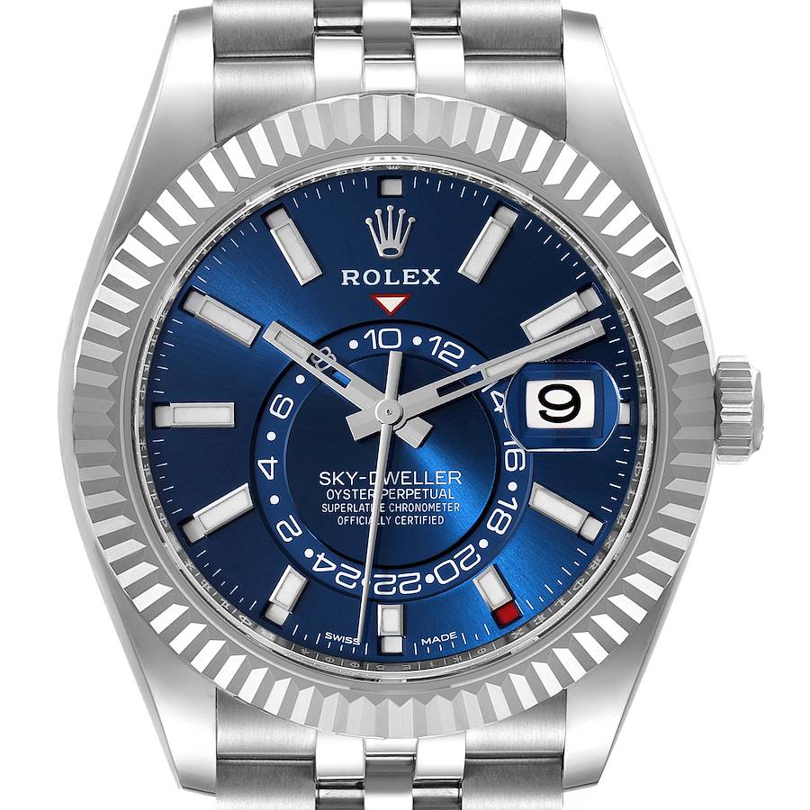 Sky-Dweller Blue Dial Steel White Gold Mens Watch 326934 Unworn