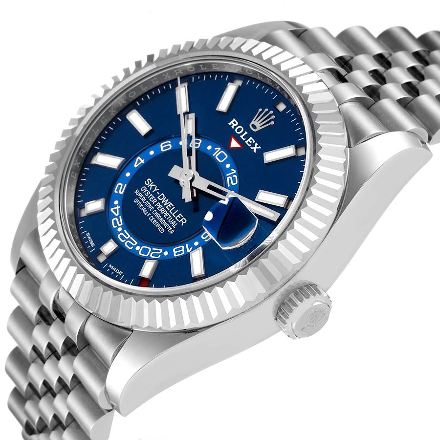 Sky-Dweller Blue Dial Steel White Gold Mens Watch 326934 Unworn