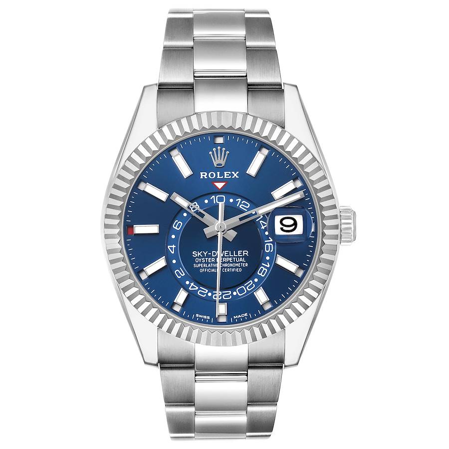 Sky-Dweller Steel White Gold Blue Dial Mens Watch 326934 Box Card