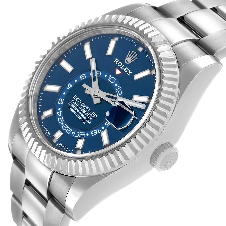 Sky-Dweller Steel White Gold Blue Dial Mens Watch 326934 Box Card