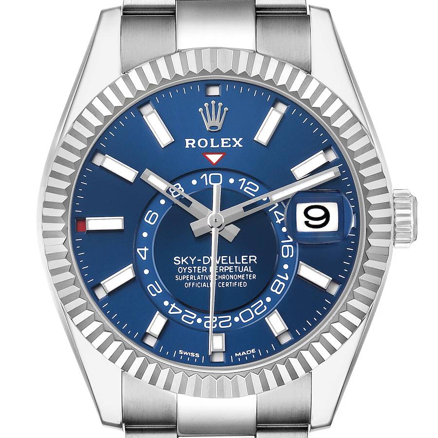 Sky-Dweller Steel White Gold Blue Dial Mens Watch 326934 Box Card