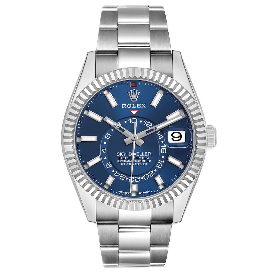 Sky-Dweller Steel White Gold Blue Dial Mens Watch 336934 Box Card
